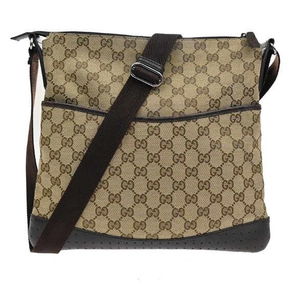 Gucci Handbags - GUCCI Logo GG Pattern Crossbody Shoulder Bag Canvas Leather Brown Italy